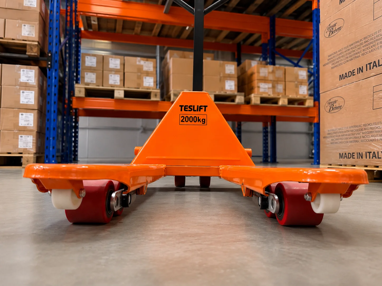 Teslift kratki ručni paletar 2000 kg – 550 × 800 mm – PU točkići
