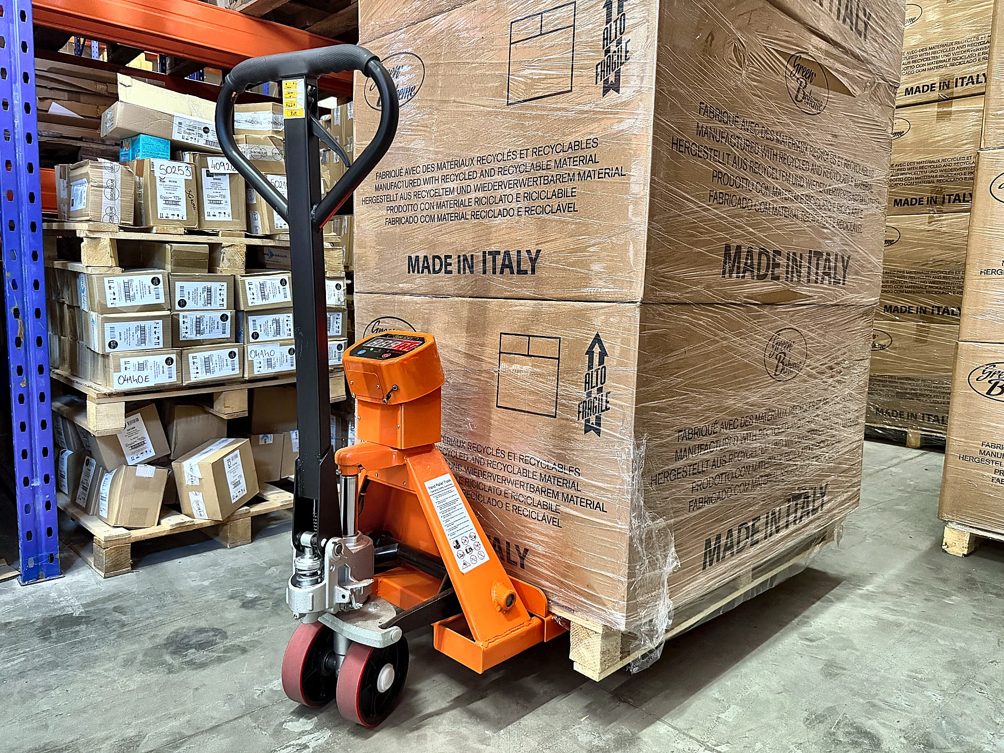 Teslift ručni paletar 2000 kg sa vagom – 550 × 1150 mm – PU točkići