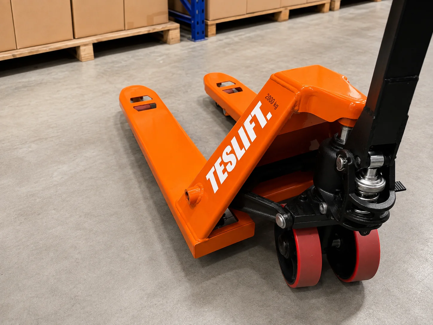 Teslift kratki ručni paletar 2000 kg – 550 × 800 mm – PU točkići